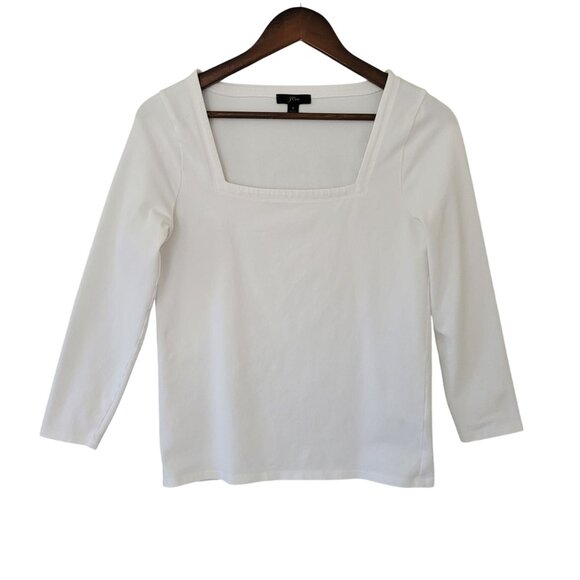 J.Crew Square Neck T-Shirt Top Womens Size S White 3/4 Sleeve Super Stretchy - Picture 1 of 6